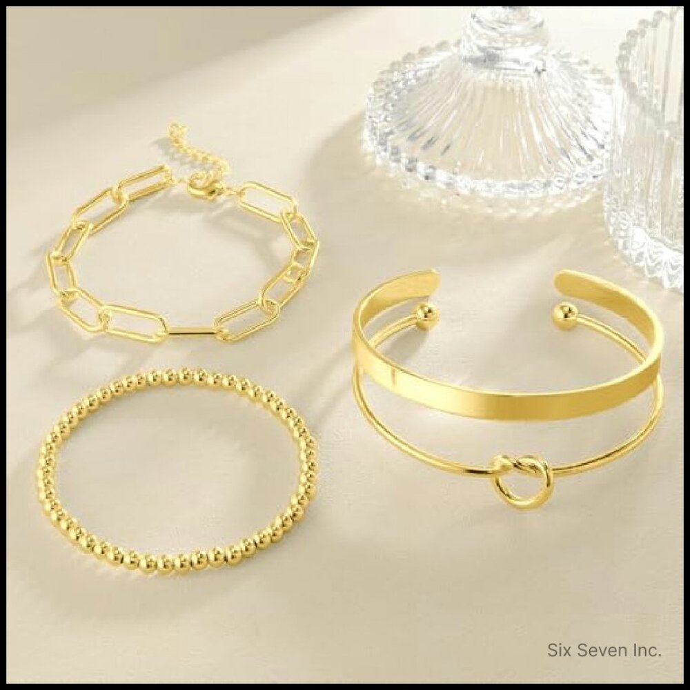 Gold Plated Bangle Cuff Bracelets Stack Set Elega… - image 5
